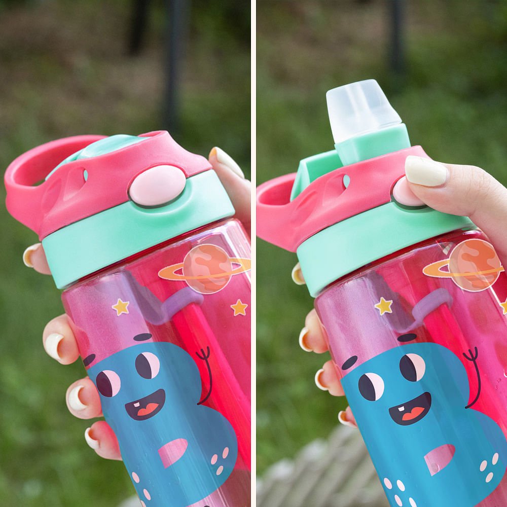 Create Their Own Adventure: Personalized Cartoon Photo Water Bottle for Kids! 16oz Spill-Proof Sipper with Handle & Straw - Perfect Birthday/Back-to-School Gift