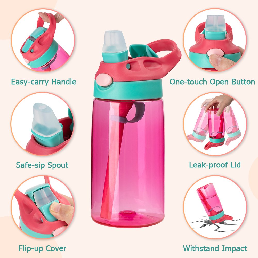 Create Their Own Adventure: Personalized Cartoon Photo Water Bottle for Kids! 16oz Spill-Proof Sipper with Handle & Straw - Perfect Birthday/Back-to-School Gift