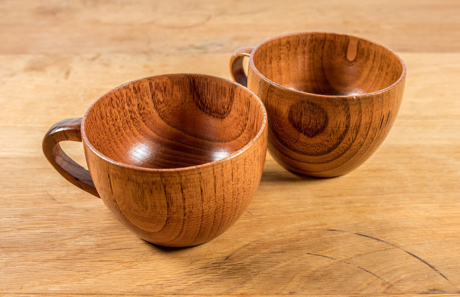 Set of 2 Handmade Wooden Coffee Cups – Rustic Natural Mug Set by Carptr